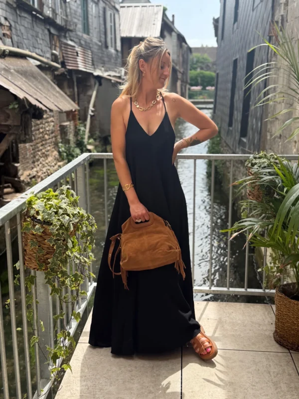Robe longue col V fluide bretelles – Dream By C