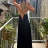 Robe longue col V fluide bretelles – Dream By C