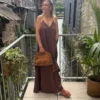 Robe longue col V fluide bretelles – Dream By C