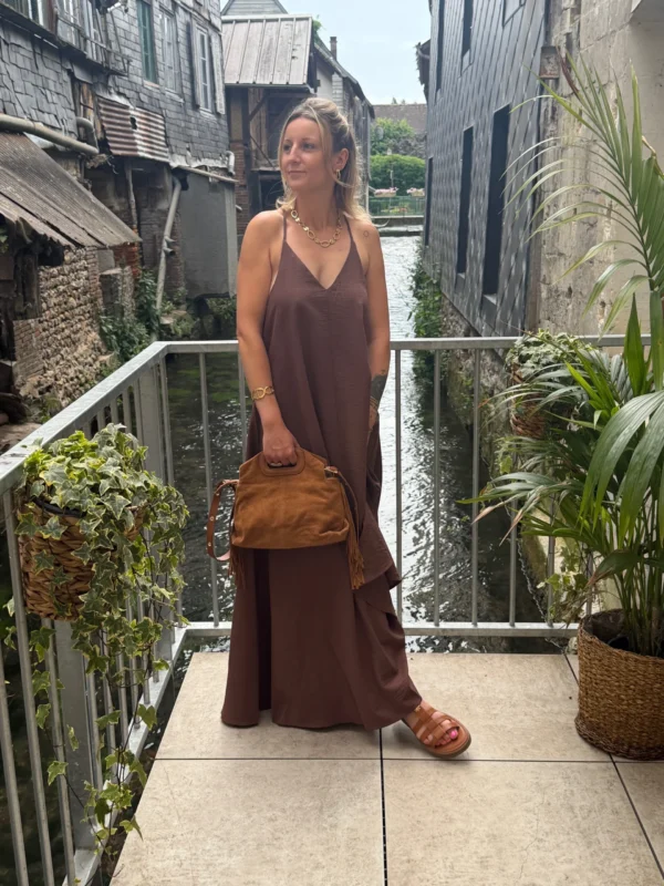 Robe longue col V fluide bretelles – Dream By C