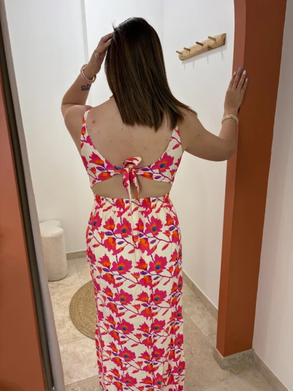 Robe longue fleurie grande taille bretelles fuchsia | Dream By C
