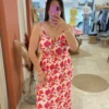 Robe longue fleurie grande taille bretelles fuchsia | Dream By C