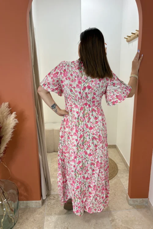 Robe longue fleurie rose femme bandeau doublure | Dream By C
