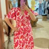 Robe longue fleurie rouge femme bandeau volants | Dream By C