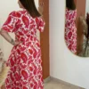 Robe longue fleurie rouge femme bandeau volants | Dream By C