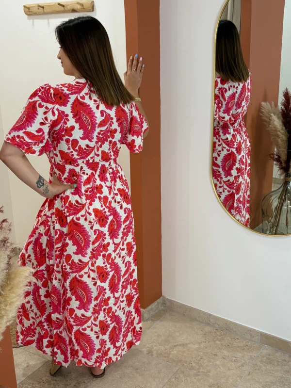 Robe longue fleurie rouge femme bandeau volants | Dream By C