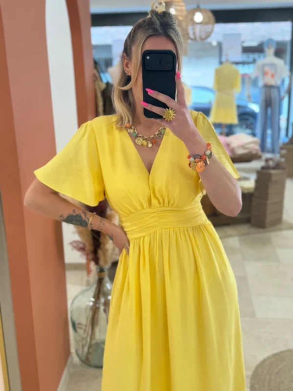 Robe longue unie femme été col V volants 9 coloris | Dream By C