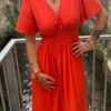 Robe longue unie femme été col V volants 9 coloris | Dream By C