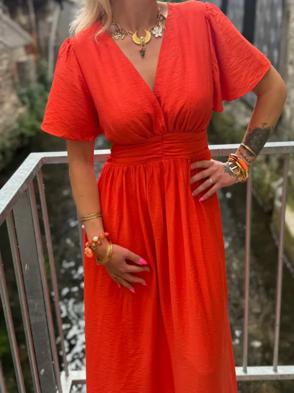 Robe longue unie femme été col V volants 9 coloris | Dream By C