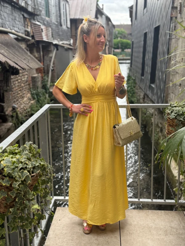 Robe longue unie femme été col V volants 9 coloris | Dream By C
