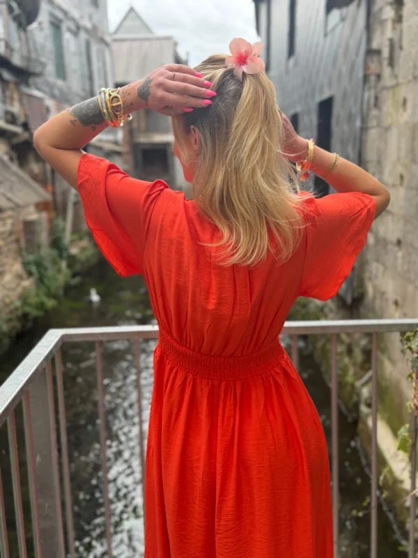 Robe longue unie femme été col V volants 9 coloris | Dream By C
