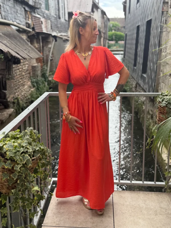 Robe longue unie femme été col V volants 9 coloris | Dream By C