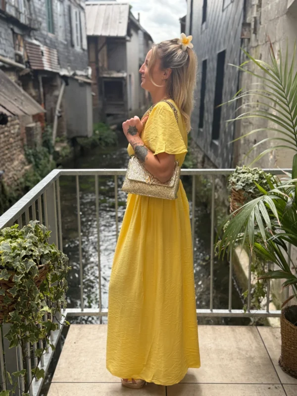 Robe longue unie femme été col V volants 9 coloris | Dream By C