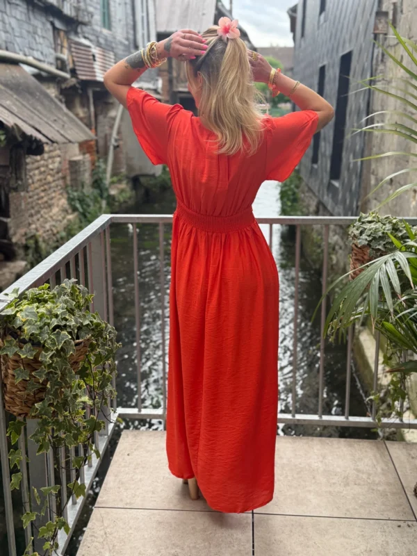 Robe longue unie femme été col V volants 9 coloris | Dream By C