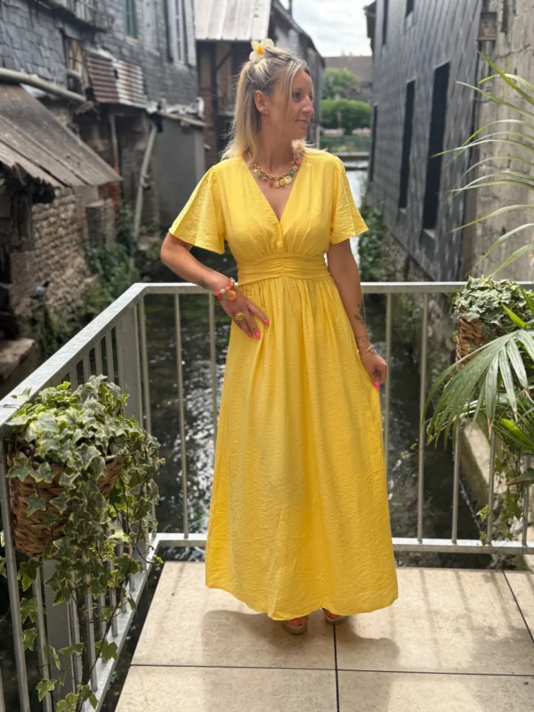 Robe longue unie femme été col V volants 9 coloris | Dream By C