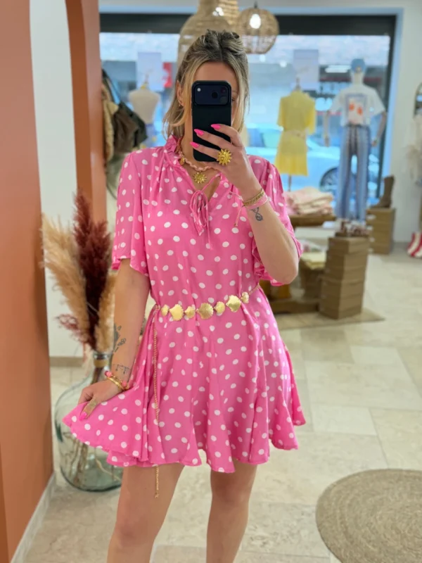 Robe patineuse femme été rose fuchsia pois blancs | Dream By C