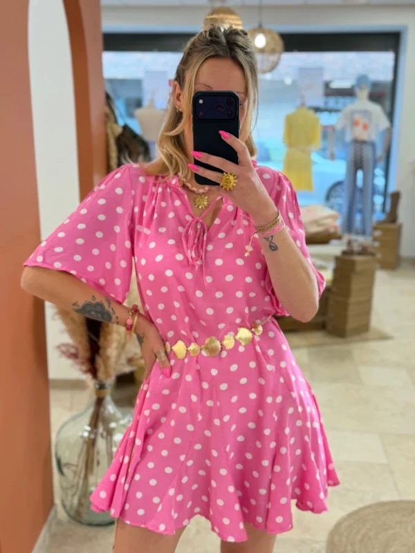 Robe patineuse femme été rose fuchsia pois blancs | Dream By C