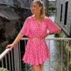 Robe patineuse femme été rose fuchsia pois blancs | Dream By C