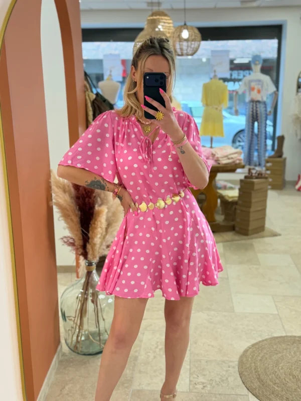 Robe patineuse femme été rose fuchsia pois blancs | Dream By C