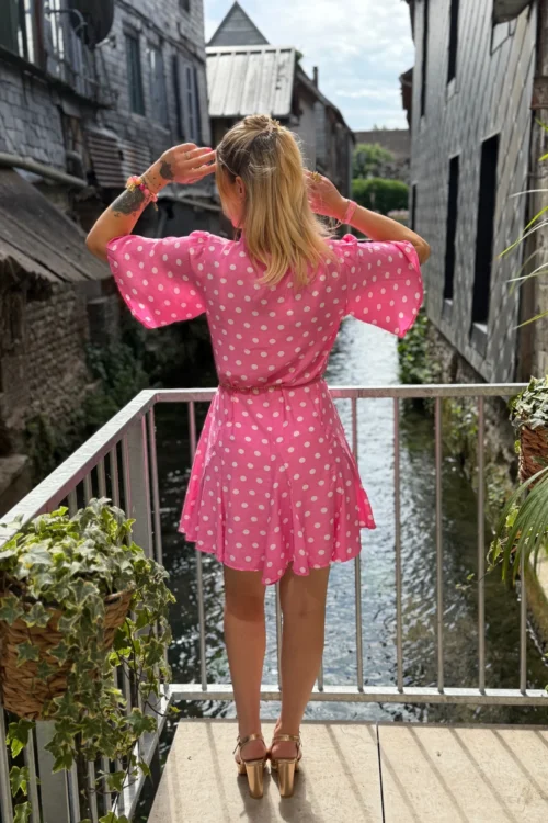 Robe patineuse femme été rose fuchsia pois blancs | Dream By C
