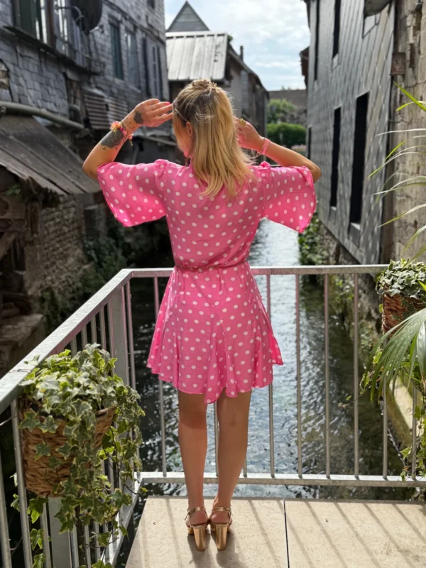 Robe patineuse femme été rose fuchsia pois blancs | Dream By C