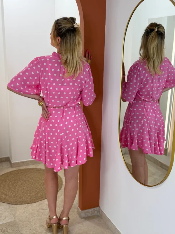 Robe patineuse femme été rose fuchsia pois blancs | Dream By C