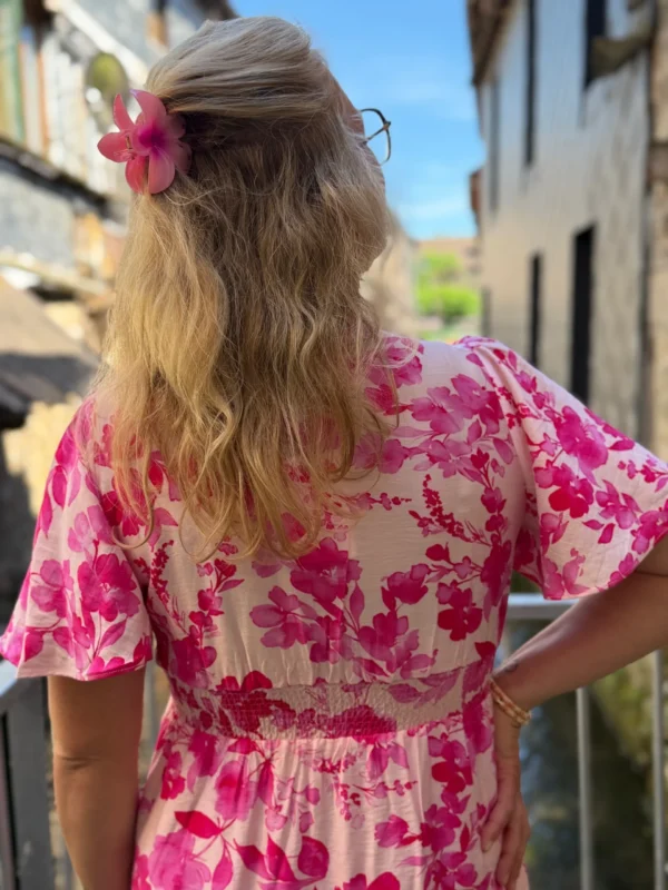 Robe rose grande taille col V courte | Dream By C