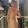 Robe sequins rose gold asymétrique soirée | Dream By C