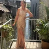 Robe sequins rose gold asymétrique soirée | Dream By C