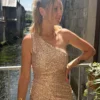 Robe sequins rose gold asymétrique soirée | Dream By C