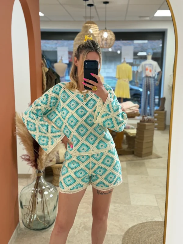 Short crochet femme écru turquoise bleu doublé | Dream By C