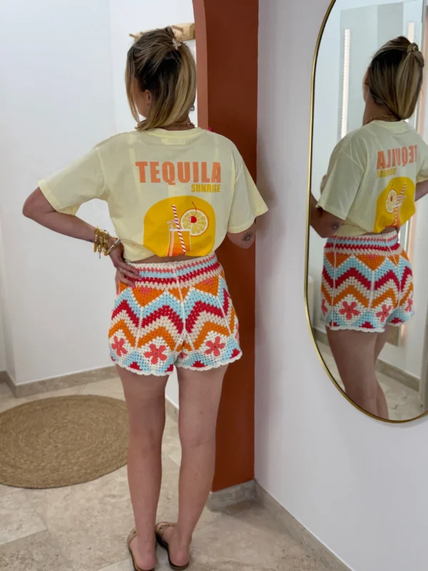 Short crochet femme été orange bleu corail écru | Dream By C