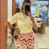 Short crochet femme été orange bleu corail écru | Dream By C