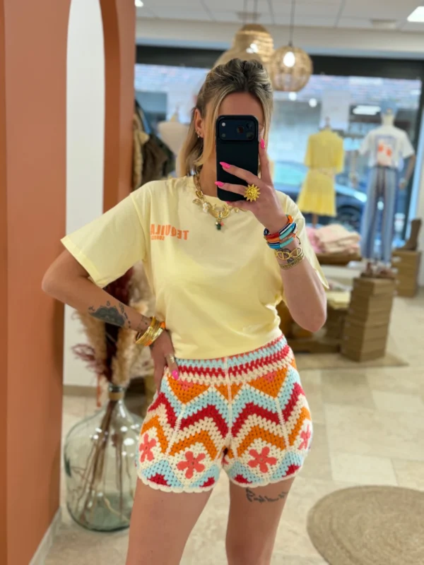 Short crochet femme été orange bleu corail écru | Dream By C
