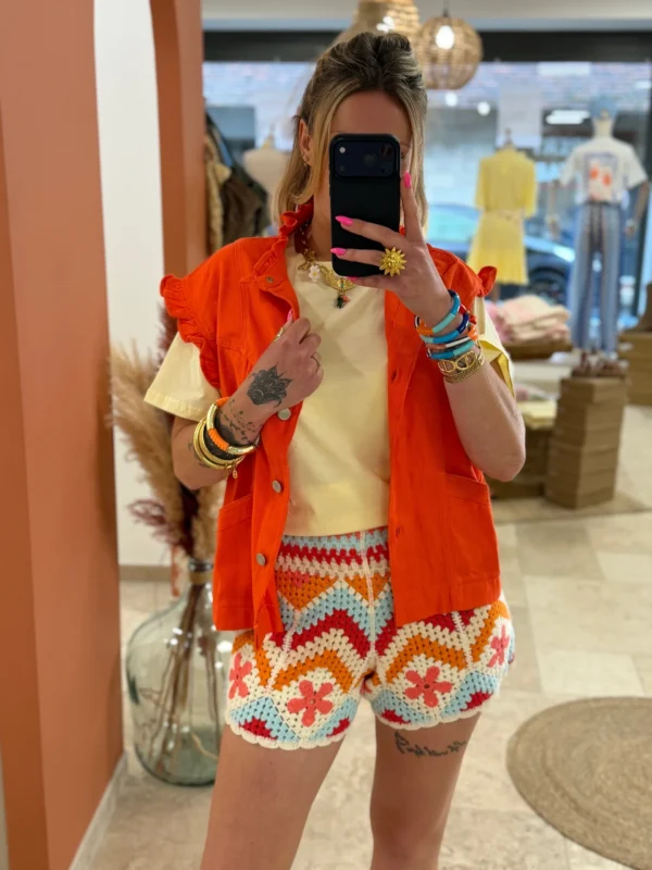 Short crochet femme été orange bleu corail écru | Dream By C