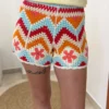 Short crochet femme été orange bleu corail écru | Dream By C