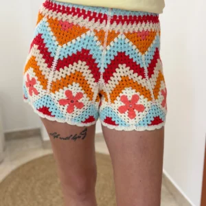 Short crochet femme été orange bleu corail écru | Dream By C