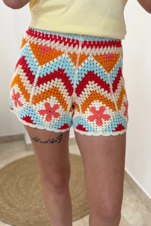 short-crochet-femme-ete-orange-bleu-corail-dreambyc Short crochet femme été orange bleu corail écru | Dream By C