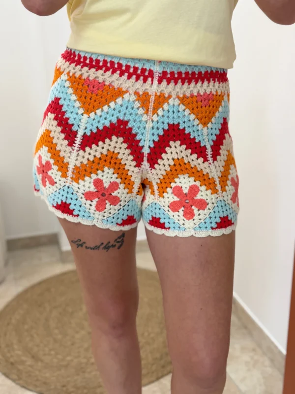 Short crochet femme été orange bleu corail écru | Dream By C