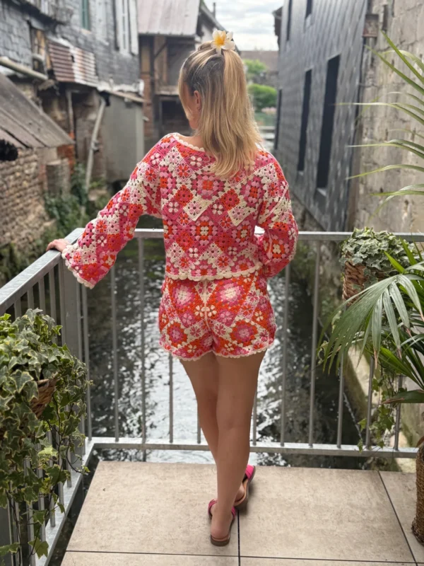 Short crochet orange rose femme écru doublé | Dream By C