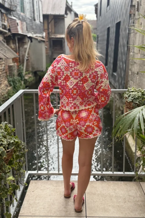 Short crochet orange rose femme écru doublé | Dream By C