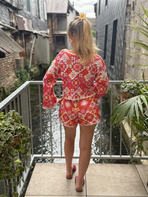 Short crochet orange rose femme écru doublé | Dream By C