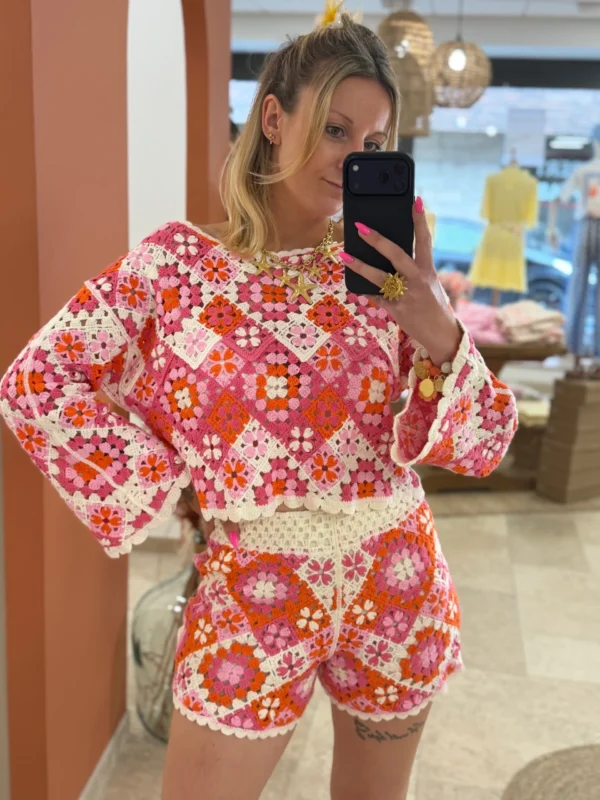 Short crochet orange rose femme écru doublé | Dream By C