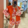 Short crochet orange rose femme écru doublé | Dream By C