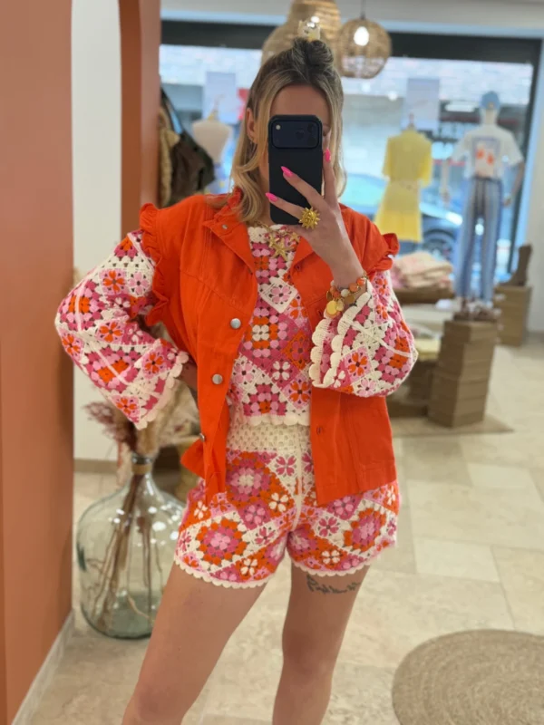 Short crochet orange rose femme écru doublé | Dream By C