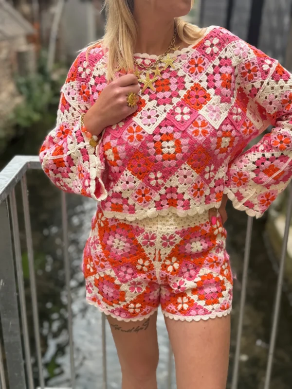 Short crochet orange rose femme écru doublé | Dream By C