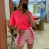 Short crochet rose femme écru fuchsia doublé | Dream By C