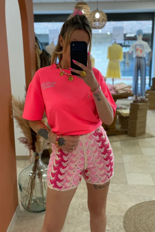 Short crochet rose femme écru fuchsia doublé | Dream By C