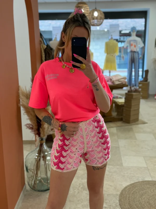 Short crochet rose femme écru fuchsia doublé | Dream By C
