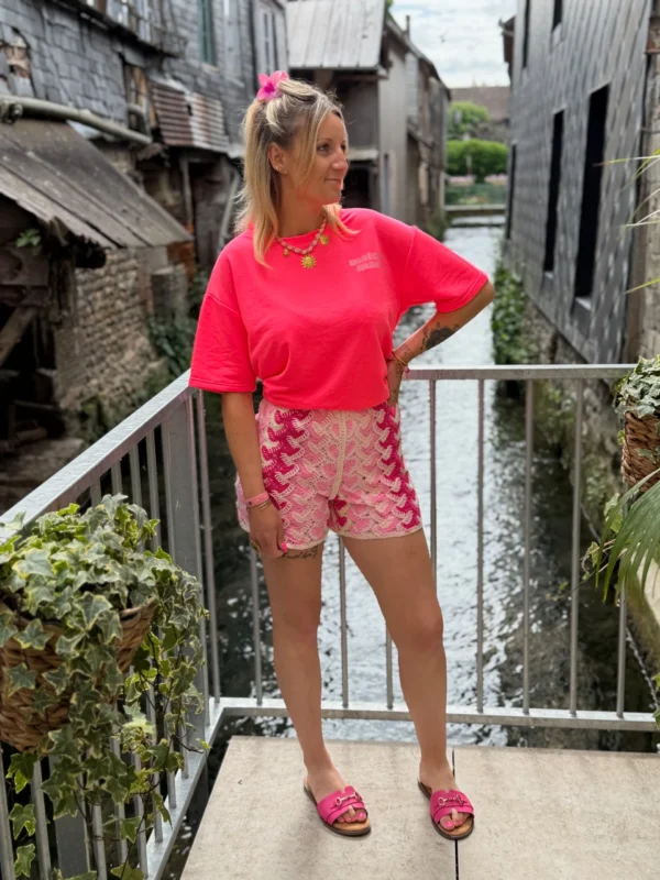 Short crochet rose femme écru fuchsia doublé | Dream By C